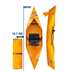 Tucktec Kayak dimensions - 3 meters unfolded, 120 centimeters folded, 11.5 kilograms